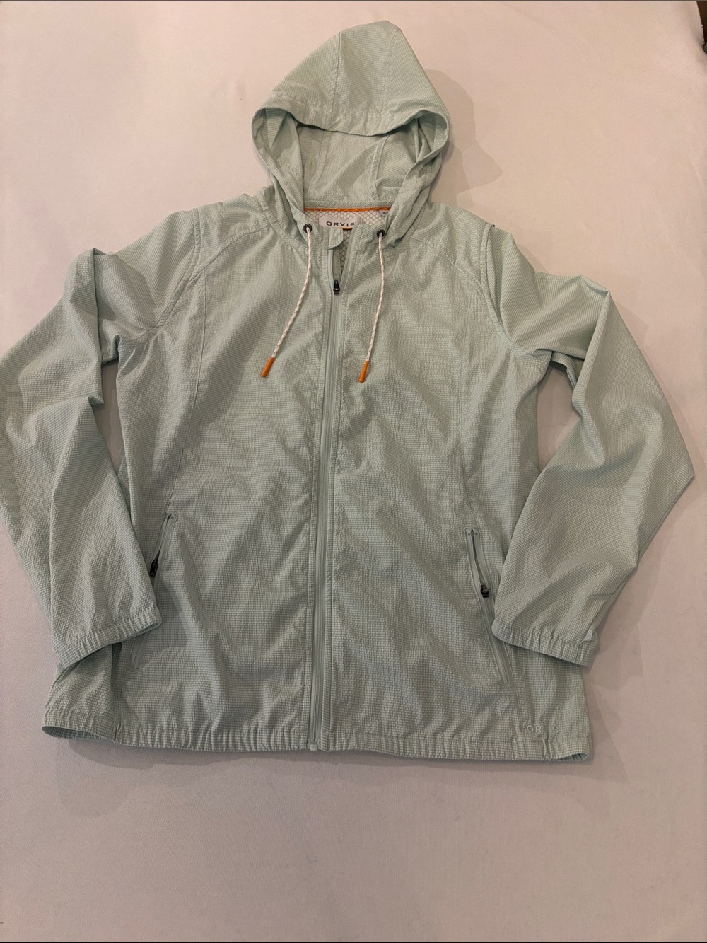 Orvis Mint Green Open Air Caster Hooded full zip up Lightweight Jacket. XS